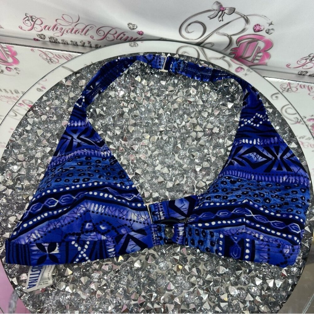 Christina bikini top halter Aztec boho vintage Blue and White Bikini Top